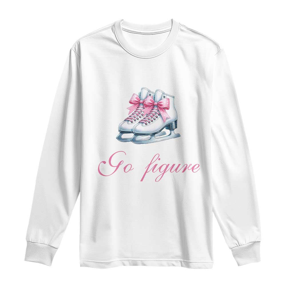 Figure Skater Long Sleeve Shirt Go Figure Coquette Pink Bow Ice Skating TS11 White Print Your Wear