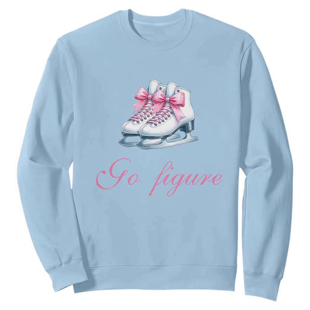 Figure Skater Sweatshirt Go Figure Coquette Pink Bow Ice Skating TS11 Light Blue Print Your Wear