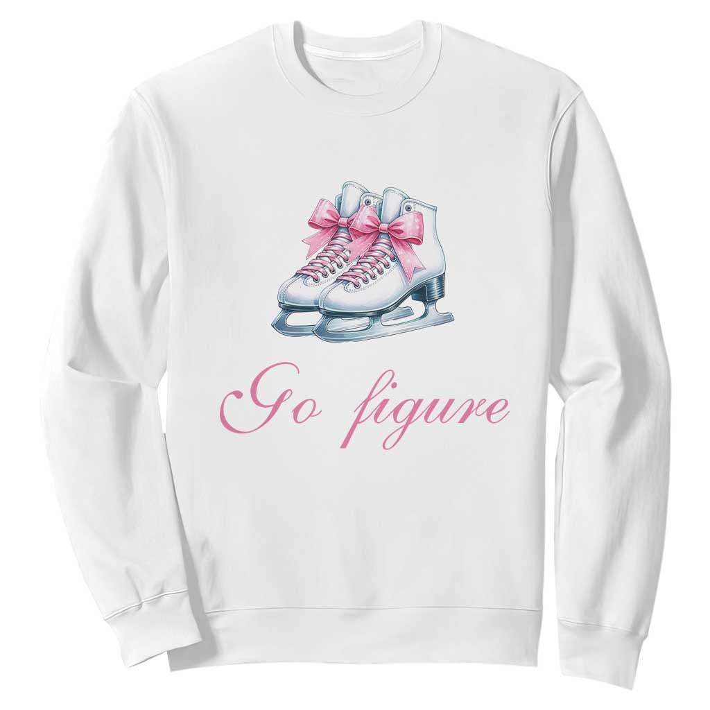 Figure Skater Sweatshirt Go Figure Coquette Pink Bow Ice Skating TS11 White Print Your Wear