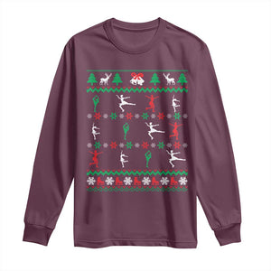 Funny Christmas Figure Ice Skating Skater Long Sleeve Shirt TS11 Maroon Print Your Wear