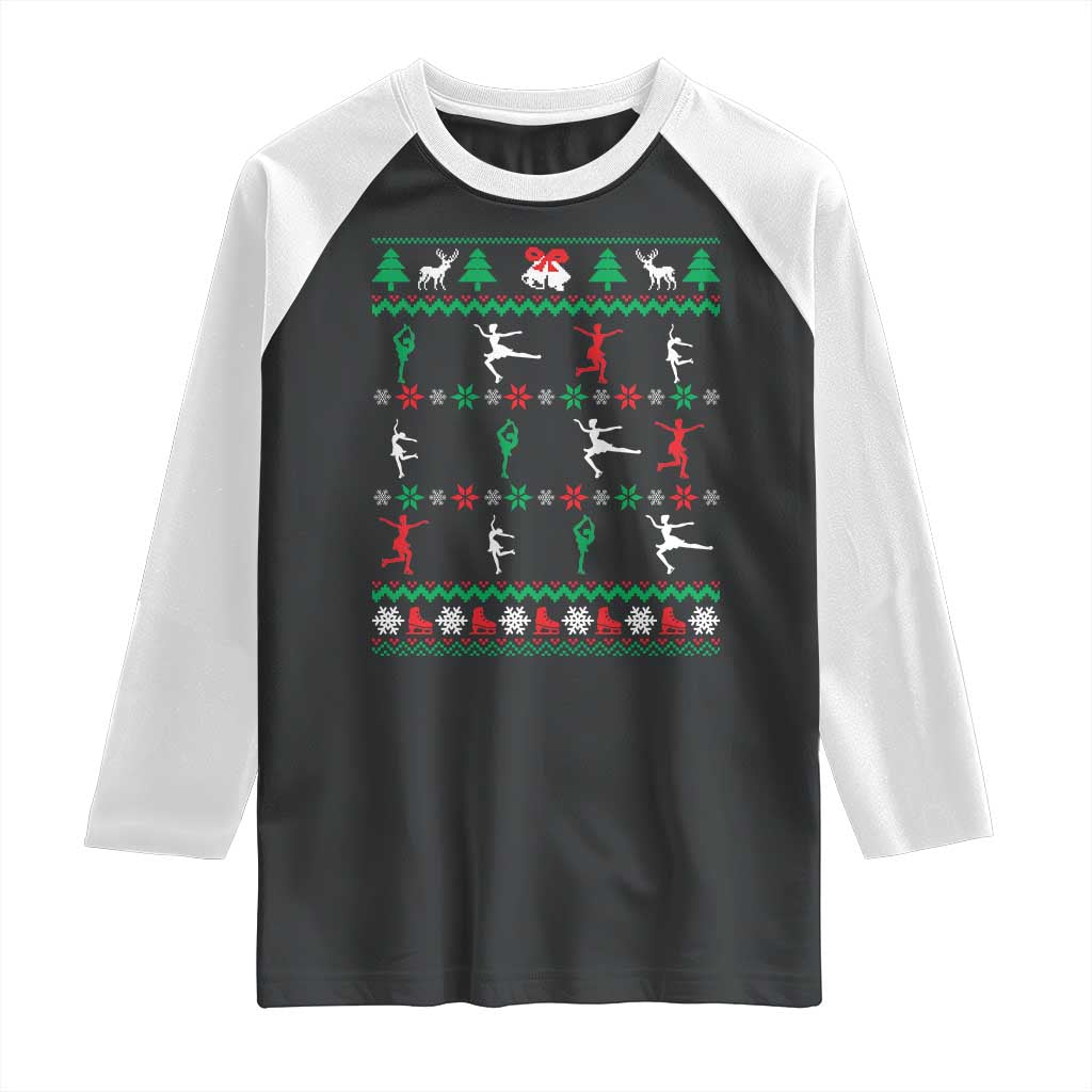 Funny Christmas Figure Ice Skating Skater Raglan Shirt TS11 Black White Print Your Wear