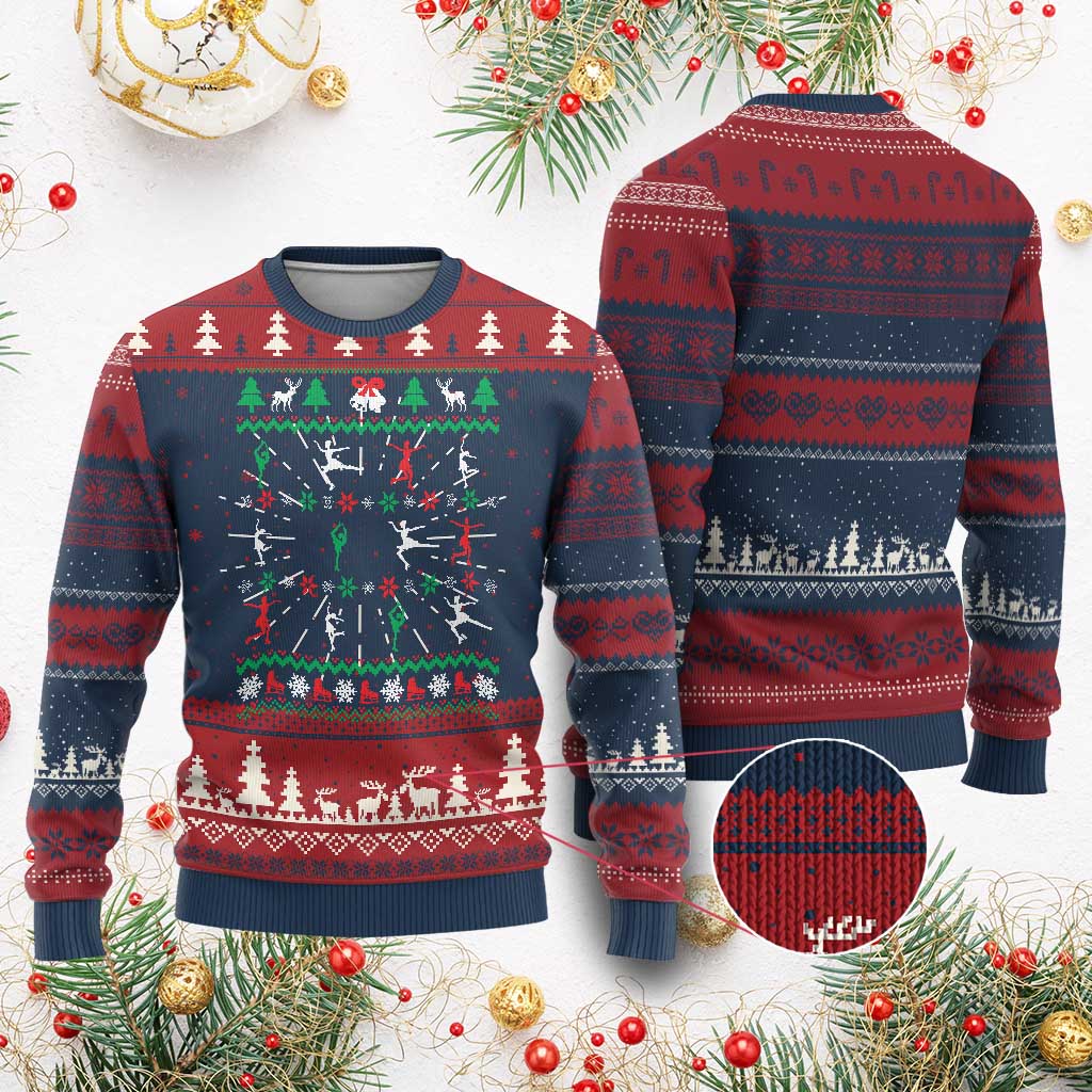 Funny Christmas Figure Ice Skating Skater Ugly Christmas Sweater TS11 Burgundy Print Your Wear