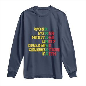 Kwanzaa Long Sleeve Shirt Work Power Heritage Unity Organize Celebration Faith African Heritage TS11 Navy Print Your Wear