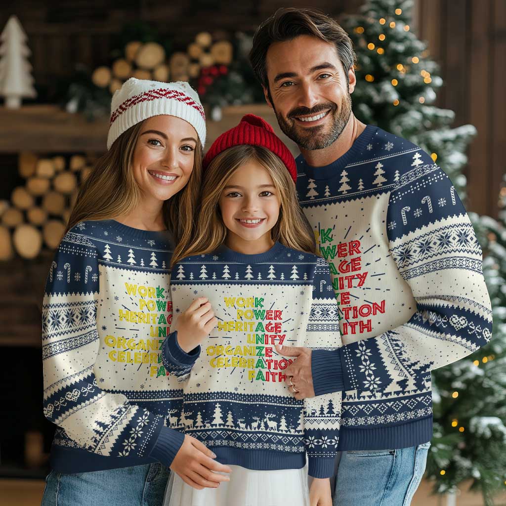 Kwanzaa Ugly Christmas Sweater Work Power Heritage Unity Organize Celebration Faith African Heritage TS11 Navy Print Your Wear