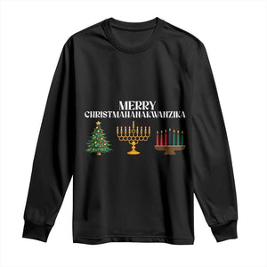 Merry Christmahanakwanzika Long Sleeve Shirt Christmas Hanukkah Kwanzaa TS11 Black Print Your Wear