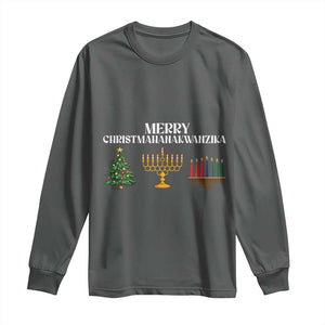 Merry Christmahanakwanzika Long Sleeve Shirt Christmas Hanukkah Kwanzaa TS11 Dark Heather Print Your Wear