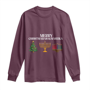 Merry Christmahanakwanzika Long Sleeve Shirt Christmas Hanukkah Kwanzaa TS11 Maroon Print Your Wear