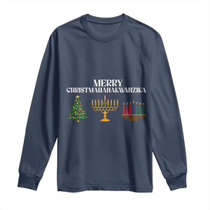 Merry Christmahanakwanzika Long Sleeve Shirt Christmas Hanukkah Kwanzaa TS11 Navy Print Your Wear