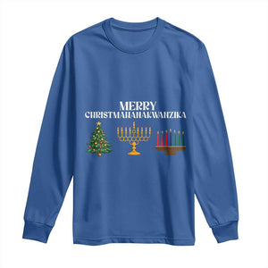 Merry Christmahanakwanzika Long Sleeve Shirt Christmas Hanukkah Kwanzaa TS11 Royal Blue Print Your Wear