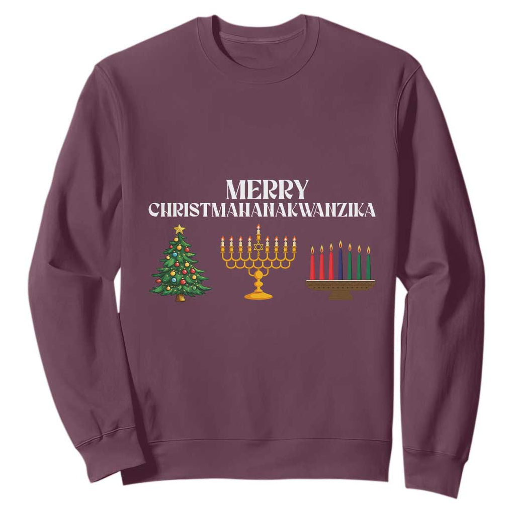 Merry Christmahanakwanzika Sweatshirt Christmas Hanukkah Kwanzaa TS11 Maroon Print Your Wear