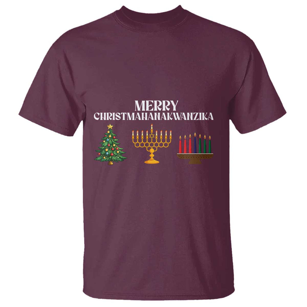 Merry Christmahanakwanzika T Shirt Christmas Hanukkah Kwanzaa TS11 Maroon Print Your Wear