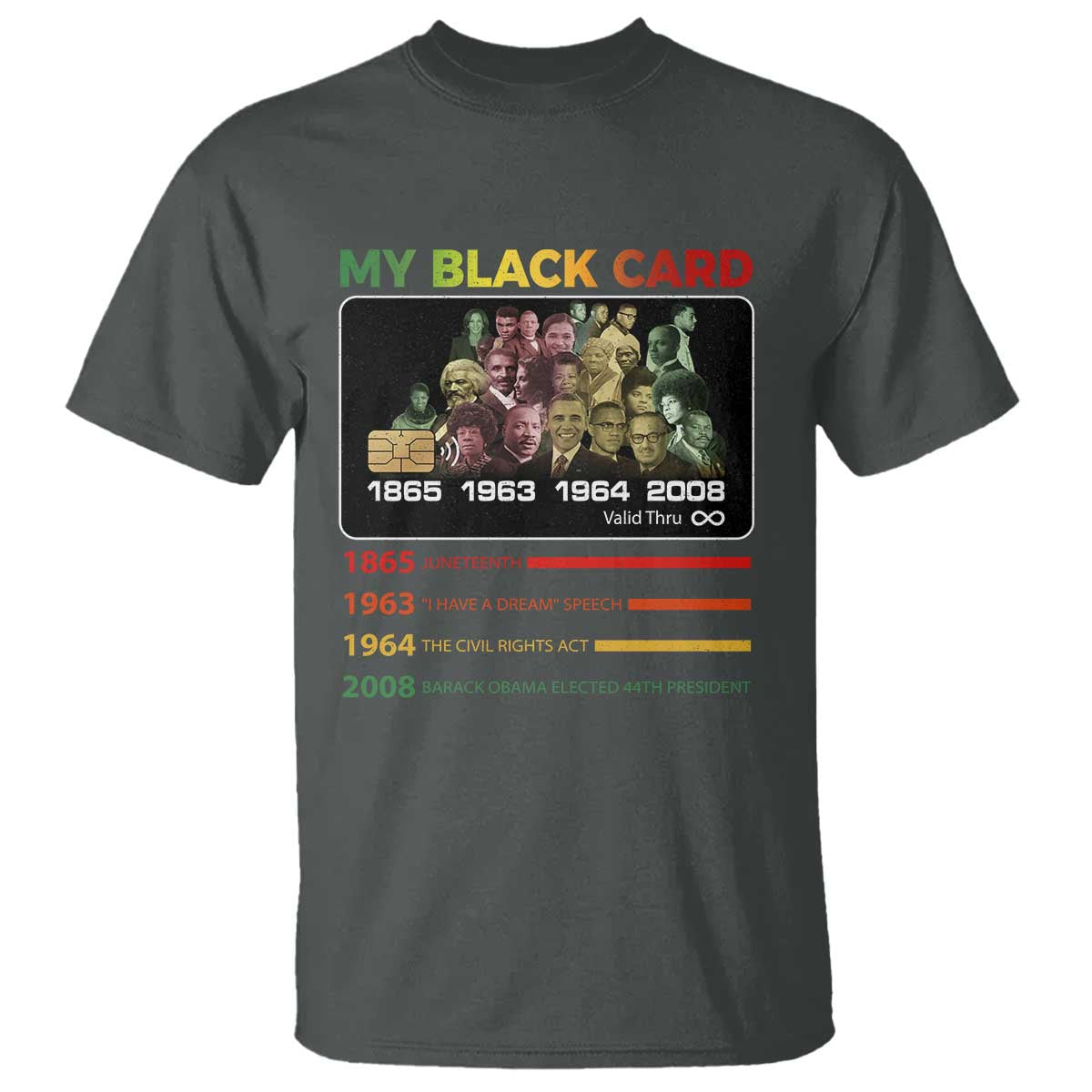Black History T Shirt My Black Card Greatest African American Leaders TS11 Dark Heather Print Your Wear