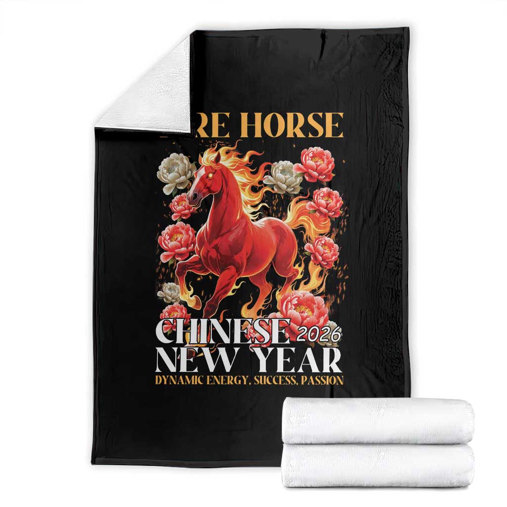 Year of The Fire Horse 2026 Throw Blanket Chinese New Year Peony Flower TS11 Black Print Your Wear