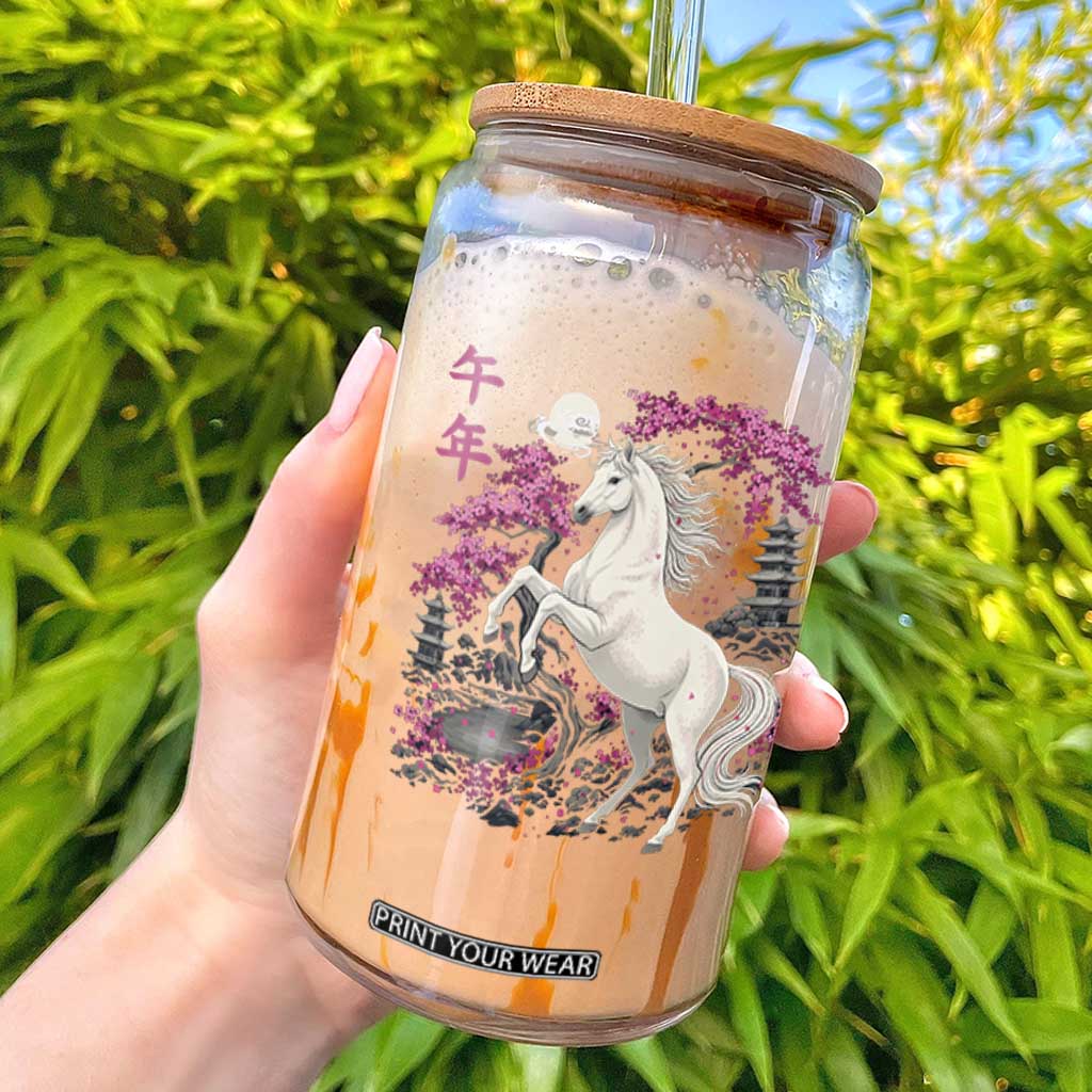 Japanese New Year 2026 Glass Can Year Of The Horse Sakura Cherry Blossom Shrine TS11 Black Print Your Wear