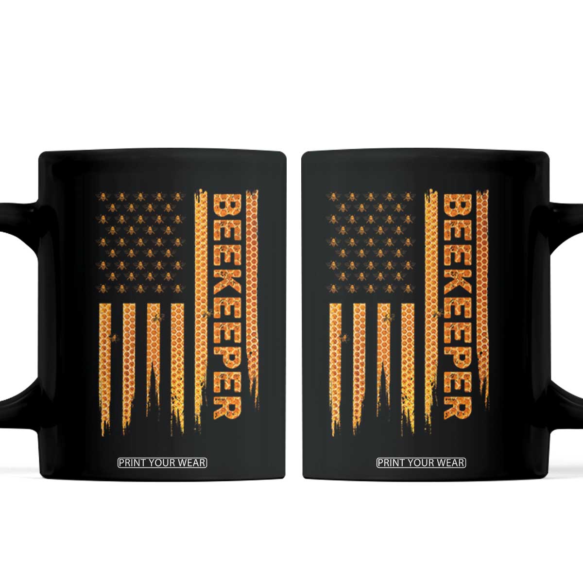 Beekeeping American Flag Honeycomb Honey Bees Beekeeper Coffee Mug TS11 Black Print Your Wear