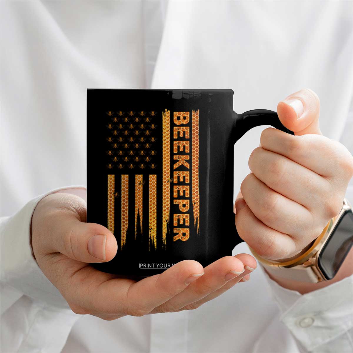 Beekeeping American Flag Honeycomb Honey Bees Beekeeper Coffee Mug TS11 Print Your Wear