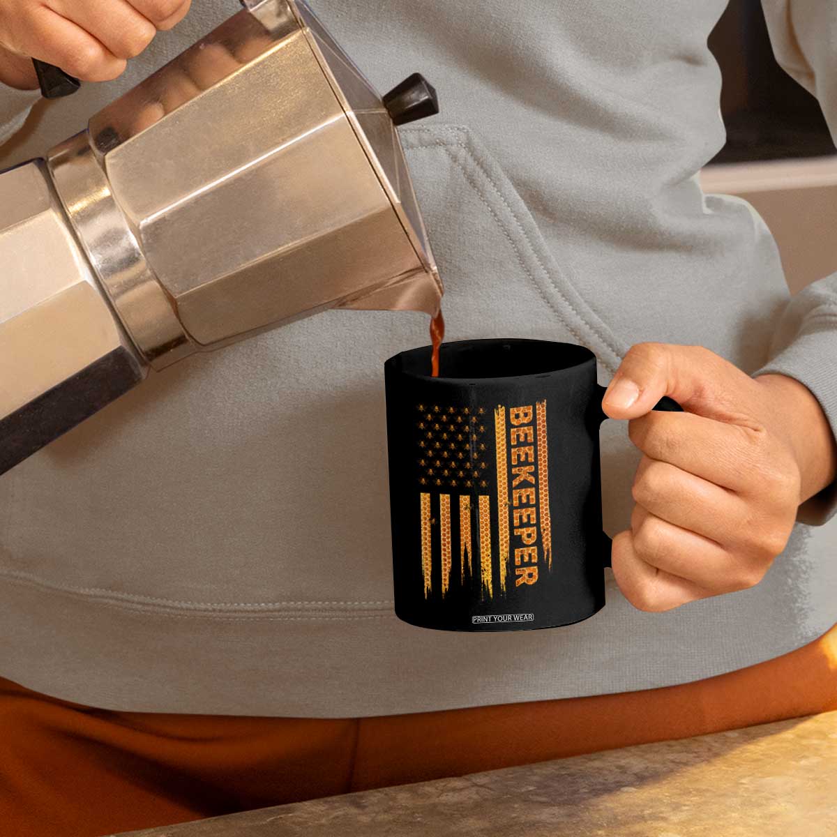 Beekeeping American Flag Honeycomb Honey Bees Beekeeper Coffee Mug TS11 Print Your Wear