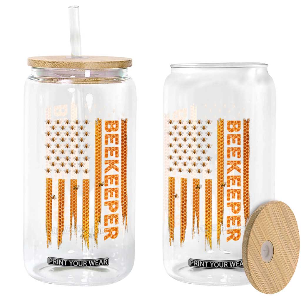 Beekeeping American Flag Honeycomb Honey Bees Beekeeper Glass Can TS11 Print Your Wear