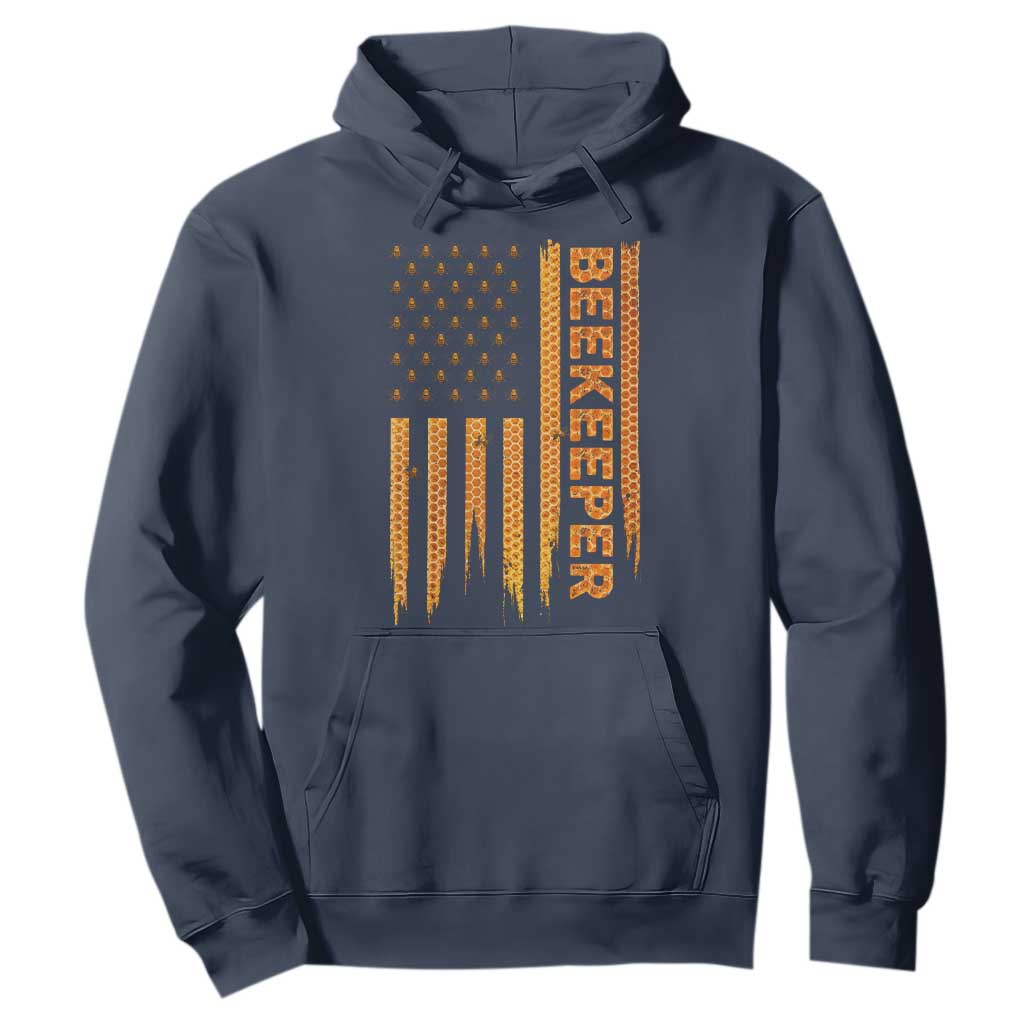 Beekeeping American Flag Honeycomb Honey Bees Beekeeper Hoodie TS11 Navy Print Your Wear