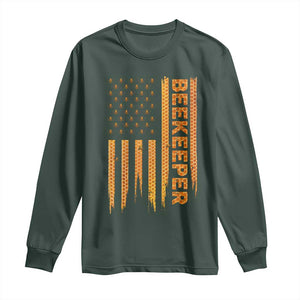 Beekeeping American Flag Honeycomb Honey Bees Beekeeper Long Sleeve Shirt TS11 Dark Forest Green Print Your Wear