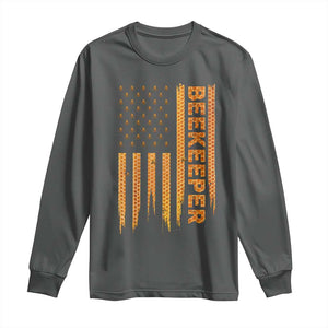 Beekeeping American Flag Honeycomb Honey Bees Beekeeper Long Sleeve Shirt TS11 Dark Heather Print Your Wear