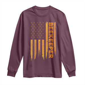 Beekeeping American Flag Honeycomb Honey Bees Beekeeper Long Sleeve Shirt TS11 Maroon Print Your Wear