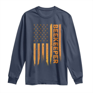 Beekeeping American Flag Honeycomb Honey Bees Beekeeper Long Sleeve Shirt TS11 Navy Print Your Wear