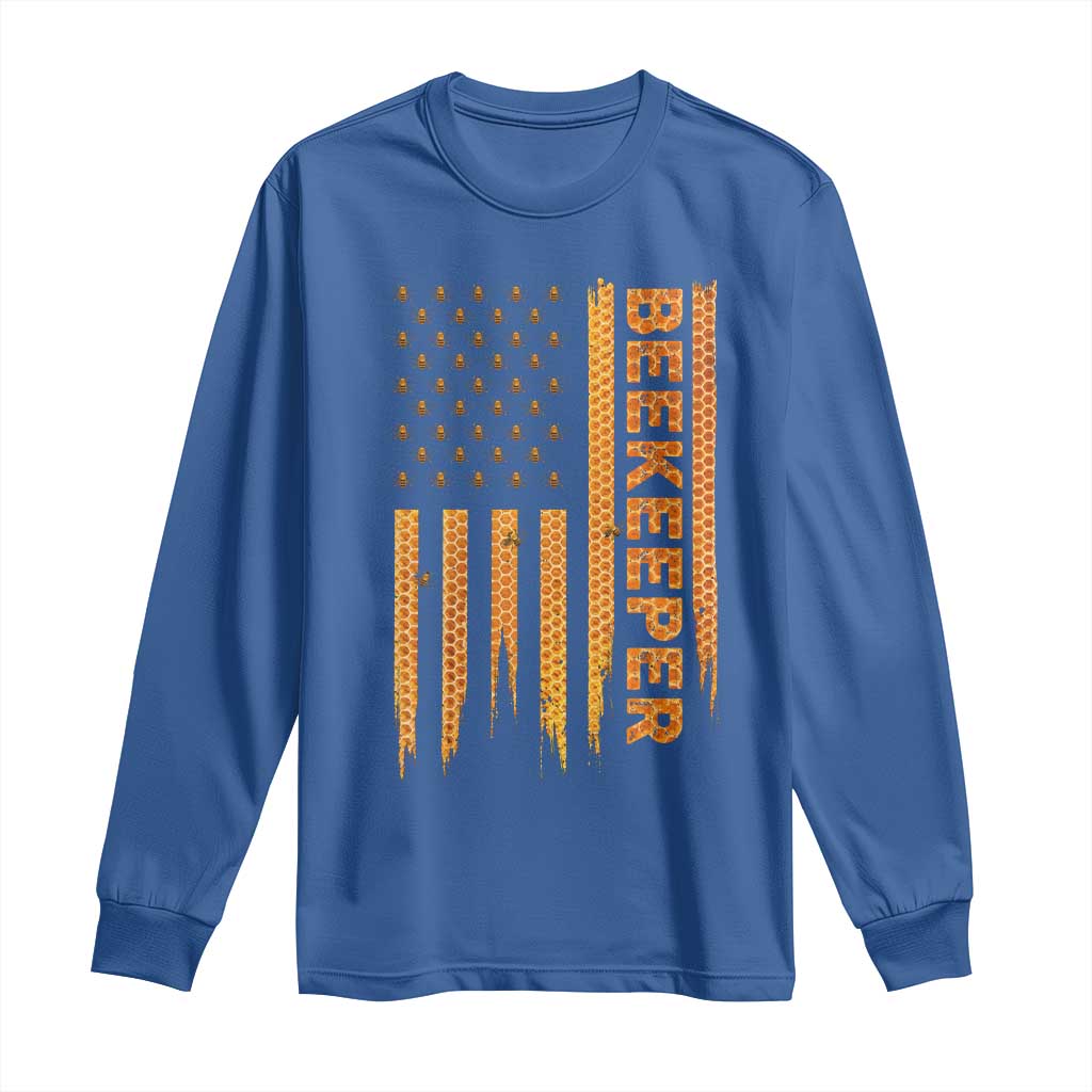 Beekeeping American Flag Honeycomb Honey Bees Beekeeper Long Sleeve Shirt TS11 Royal Blue Print Your Wear