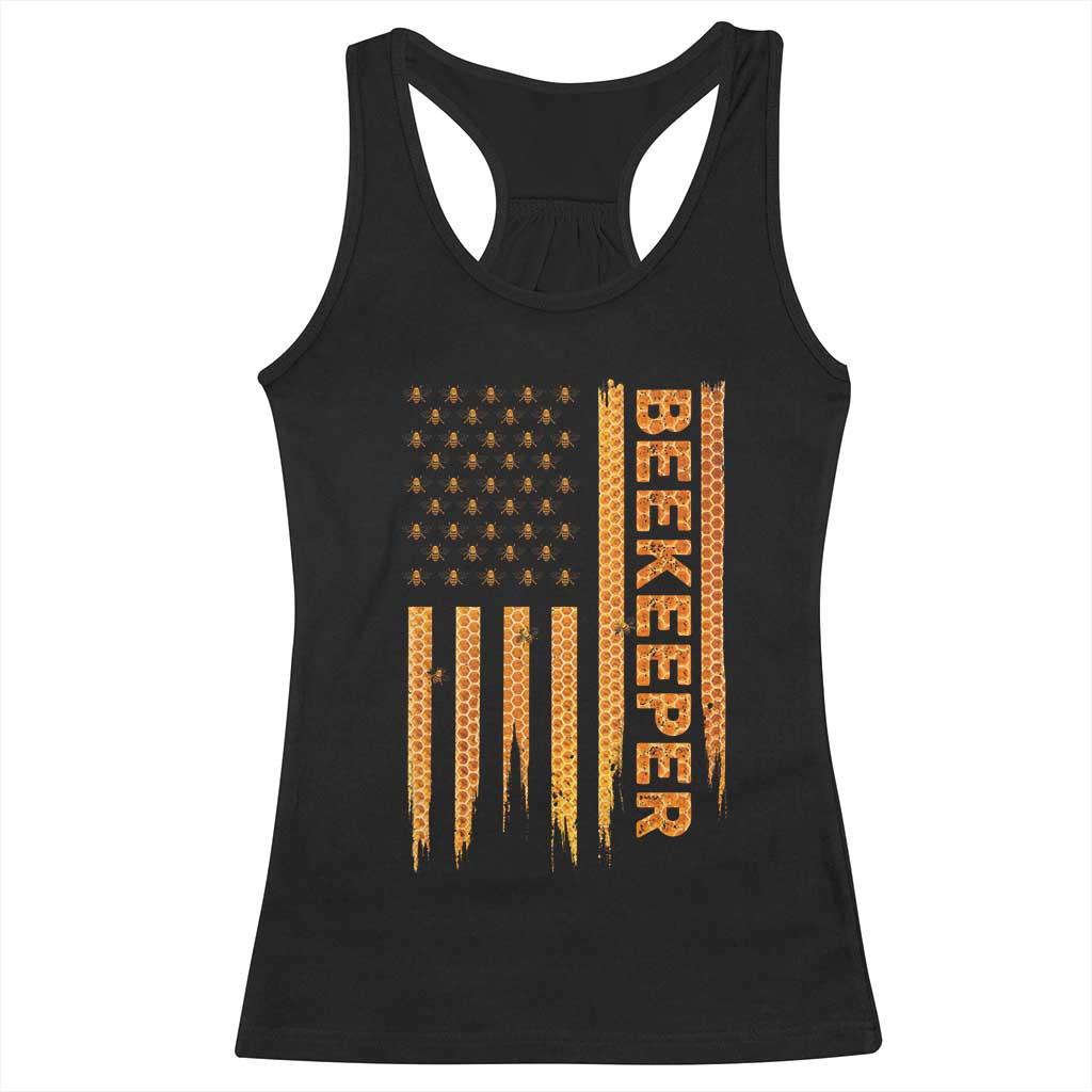 Beekeeping American Flag Honeycomb Honey Bees Beekeeper Racerback Tank Top TS11 Black Print Your Wear