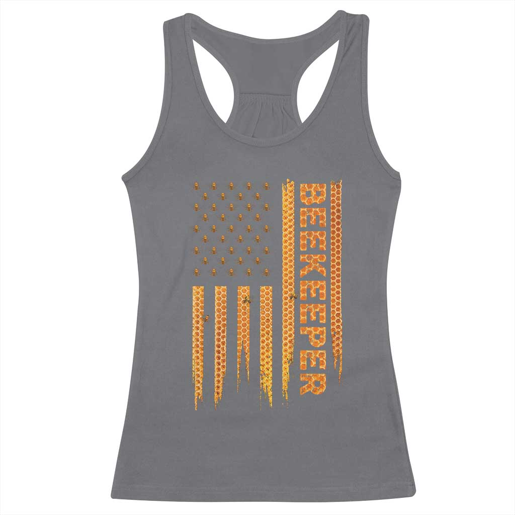 Beekeeping American Flag Honeycomb Honey Bees Beekeeper Racerback Tank Top TS11 Charcoal Print Your Wear