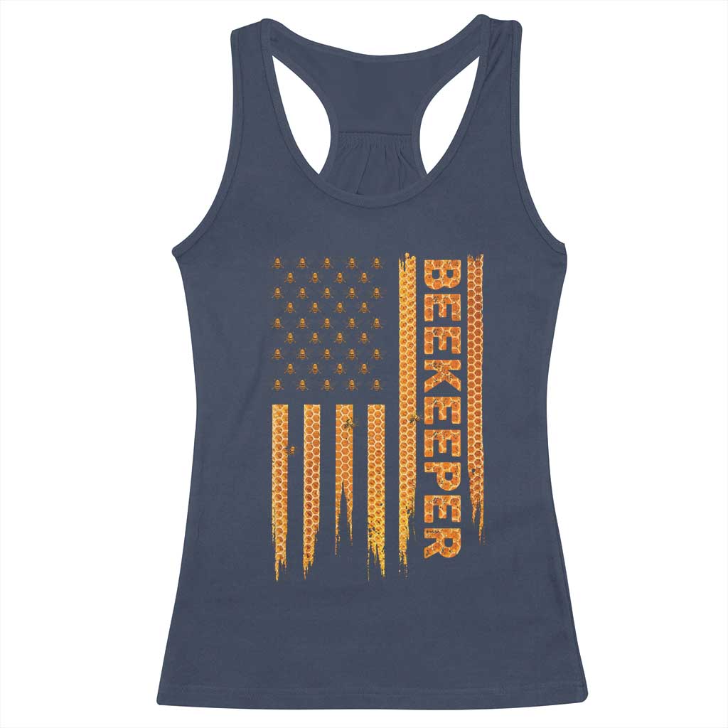 Beekeeping American Flag Honeycomb Honey Bees Beekeeper Racerback Tank Top TS11 Navy Print Your Wear