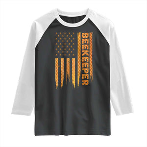 Beekeeping American Flag Honeycomb Honey Bees Beekeeper Raglan Shirt TS11 Black White Print Your Wear