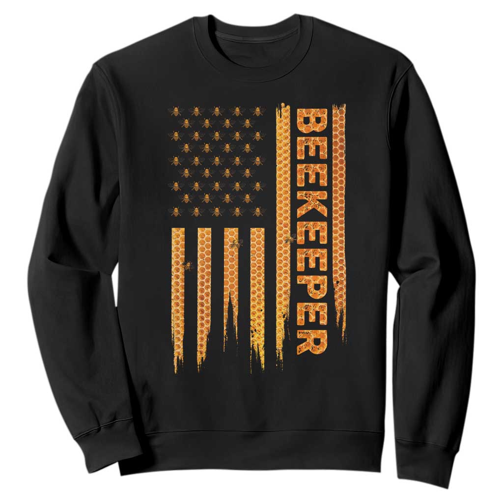 Beekeeping American Flag Honeycomb Honey Bees Beekeeper Sweatshirt TS11 Black Print Your Wear