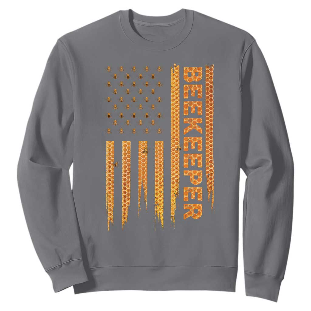 Beekeeping American Flag Honeycomb Honey Bees Beekeeper Sweatshirt TS11 Charcoal Print Your Wear