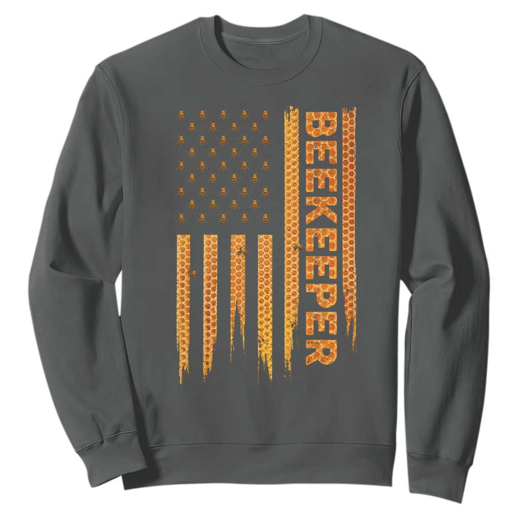 Beekeeping American Flag Honeycomb Honey Bees Beekeeper Sweatshirt TS11 Dark Heather Print Your Wear
