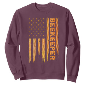 Beekeeping American Flag Honeycomb Honey Bees Beekeeper Sweatshirt TS11 Maroon Print Your Wear
