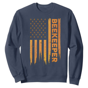 Beekeeping American Flag Honeycomb Honey Bees Beekeeper Sweatshirt TS11 Navy Print Your Wear