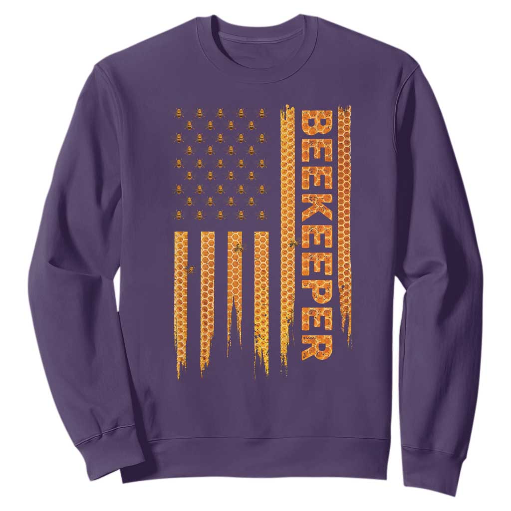 Beekeeping American Flag Honeycomb Honey Bees Beekeeper Sweatshirt TS11 Purple Print Your Wear