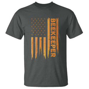 Beekeeping American Flag Honeycomb Honey Bees Beekeeper T Shirt TS11 Dark Heather Print Your Wear