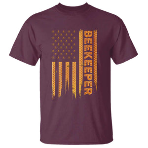 Beekeeping American Flag Honeycomb Honey Bees Beekeeper T Shirt TS11 Maroon Print Your Wear