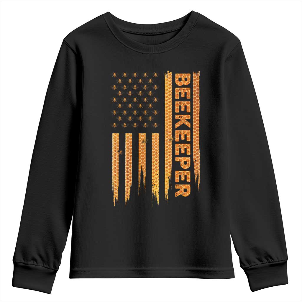 Beekeeping American Flag Honeycomb Honey Bees Beekeeper Youth Sweatshirt TS11 Black Print Your Wear