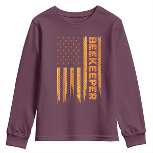 Beekeeping American Flag Honeycomb Honey Bees Beekeeper Youth Sweatshirt TS11 Maroon Print Your Wear