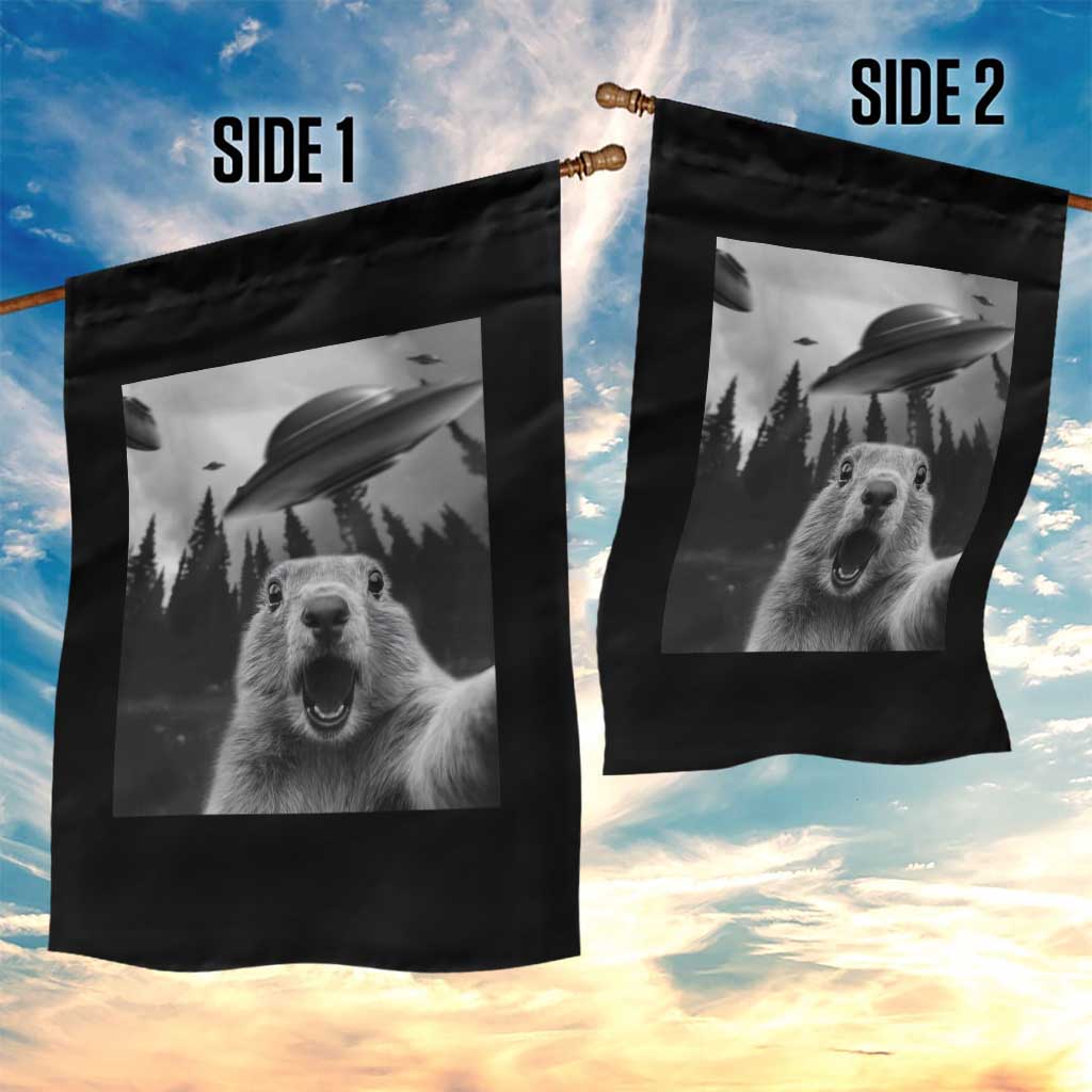 Funny Groundhog Selfie With Alien UFOs Weird Ground Hog Day Garden Flag TS11 Print Your Wear