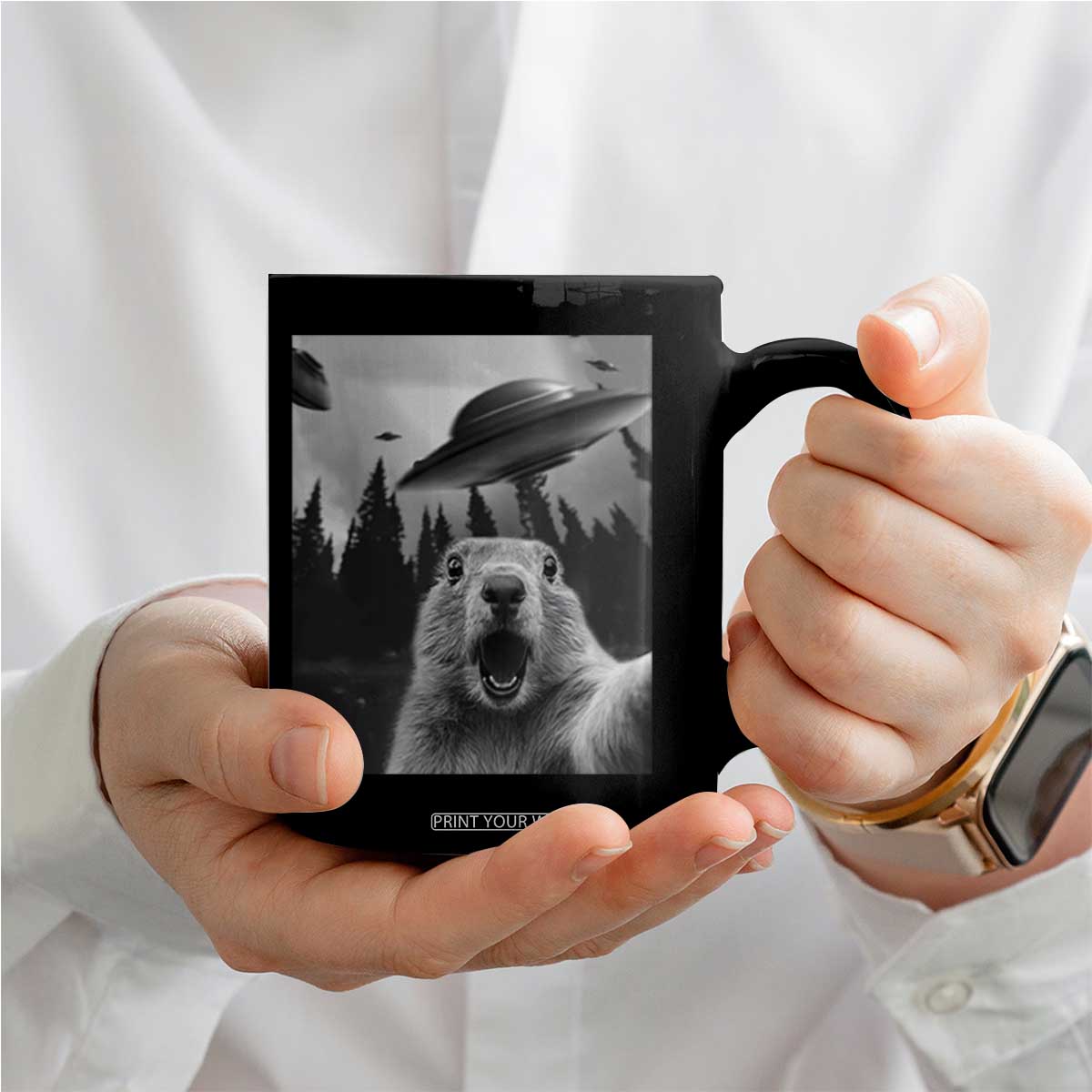 Funny Groundhog Selfie With Alien UFOs Weird Ground Hog Day Coffee Mug TS11 Print Your Wear