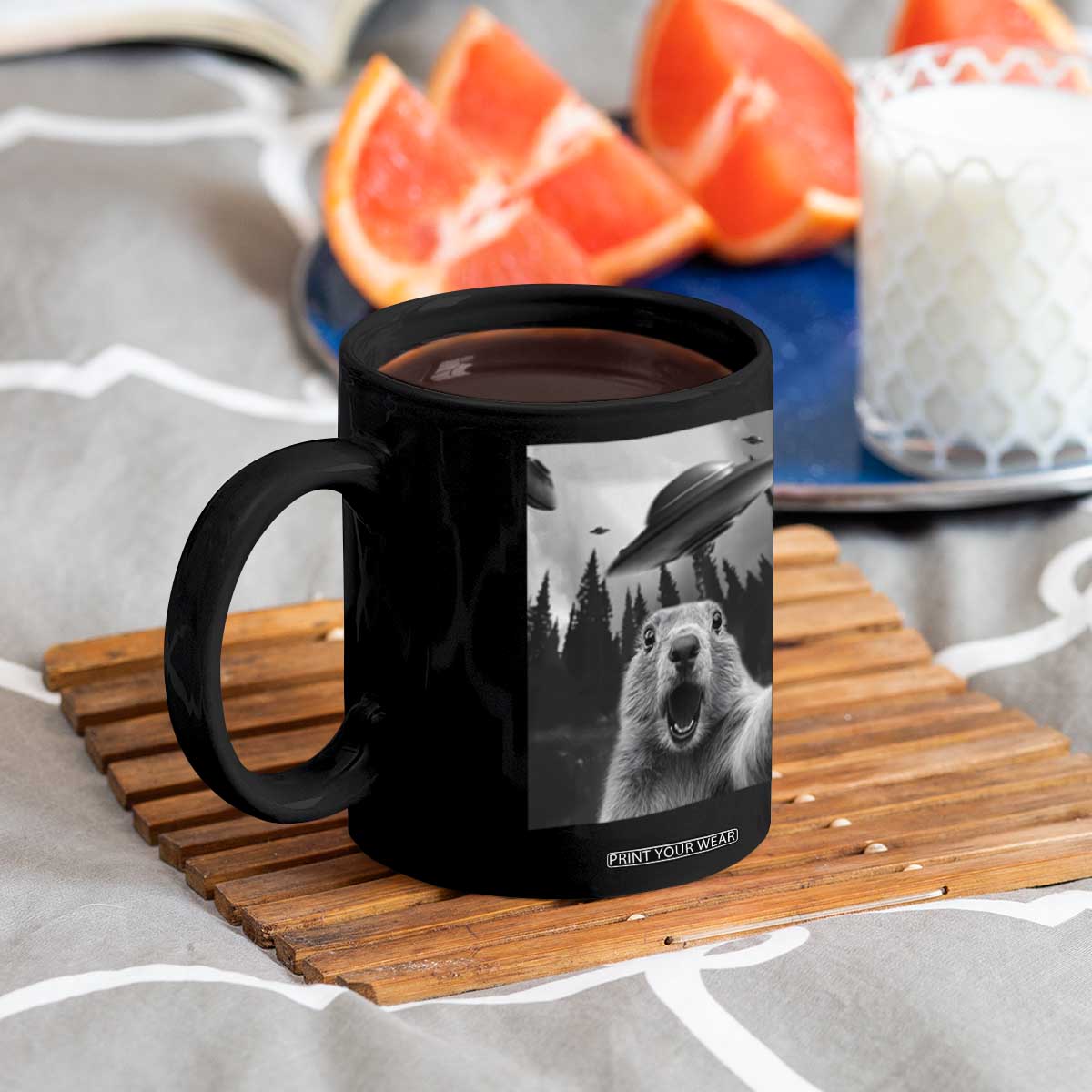 Funny Groundhog Selfie With Alien UFOs Weird Ground Hog Day Coffee Mug TS11 Print Your Wear