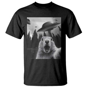 Funny Groundhog Selfie With Alien UFOs Weird Ground Hog Day T Shirt TS11 Black Print Your Wear