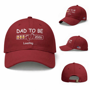 Funny Dad To Be 2026 Loading Baseball Cap New Dad Beer Lover TS11 Baseball Cap Universal Fit Cherry Red Print Your Wear