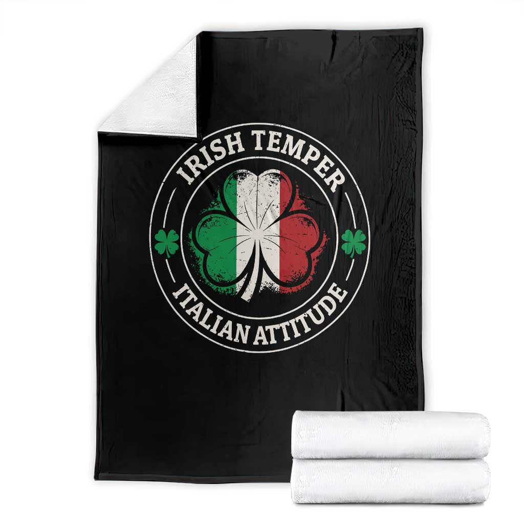 Funny Irish Temper Italian Attitude Throw Blanket Irish Italian Pride Vintage Shamrock TS11 Black Print Your Wear