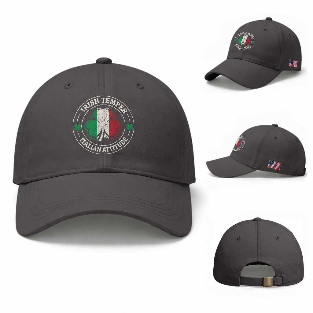 Funny Irish Temper Italian Attitude Baseball Cap Irish Italian Pride Vintage Shamrock TS11 Baseball Cap Universal Fit Dark Gray Print Your Wear