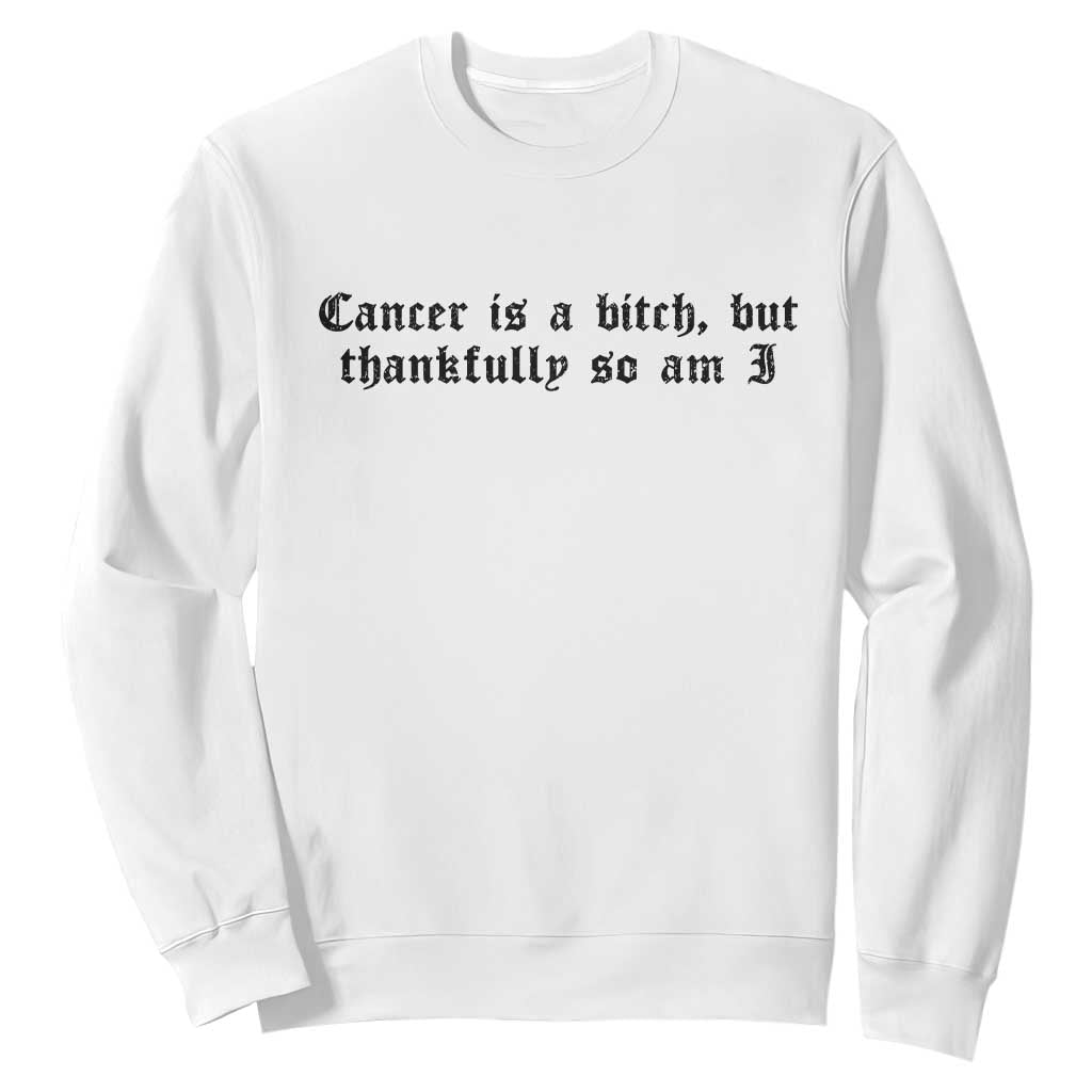 Cancer Is A Bitch But Thankfully So Am I Sweatshirt Funny Cancer Awareness Month